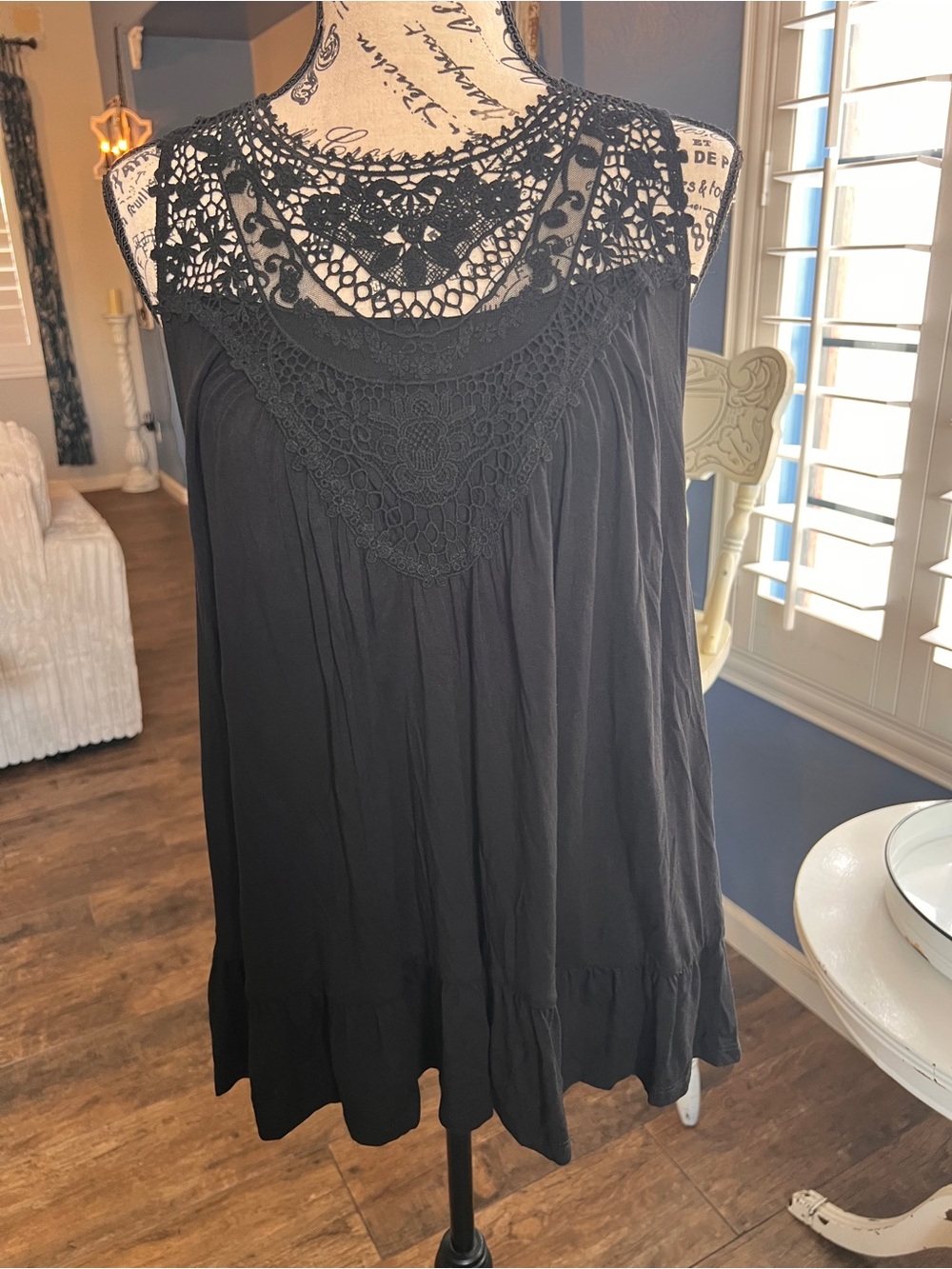 torrid Black Crochet Yoke Sleeveless Tunic Top